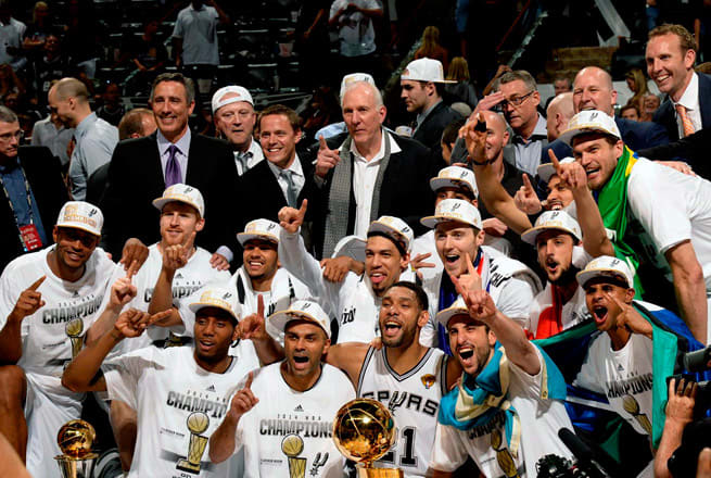 The Spurs dethroned the Heat in five games, winning by the largest margin (70) in NBA Finals history.